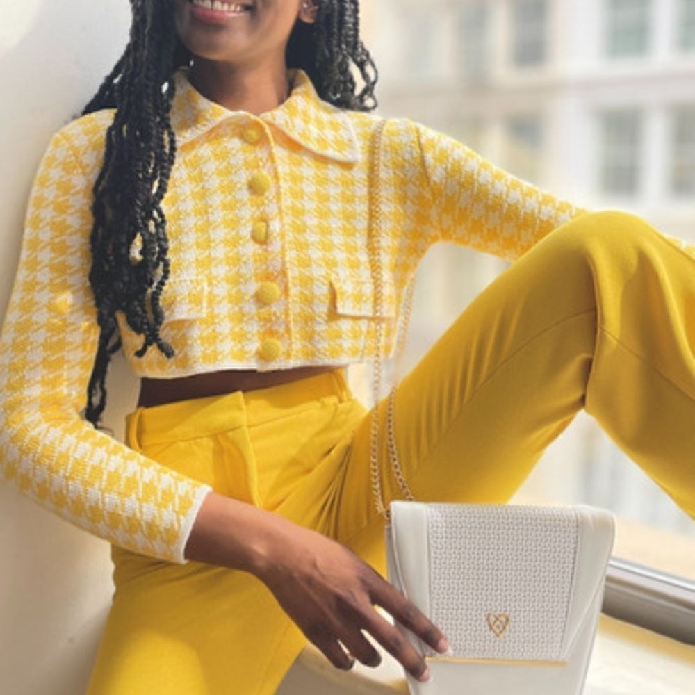 New ZARA yellow white cropped knit jacket size M 6 8